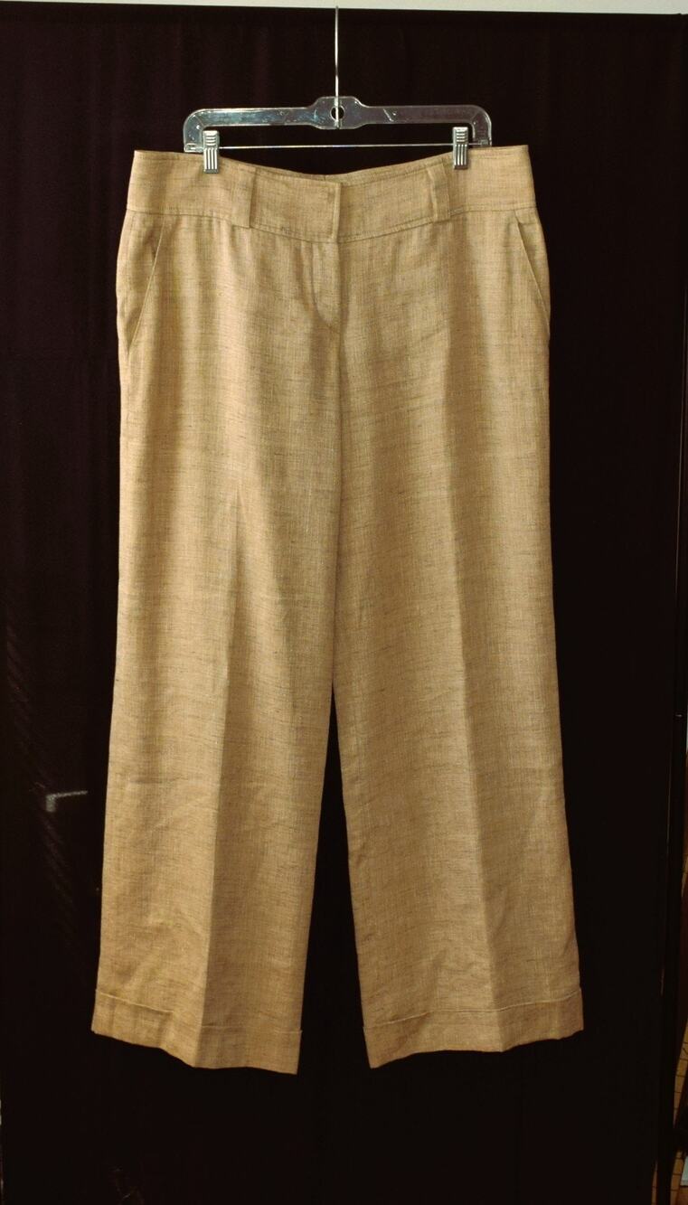 Gunex Gray Herringbone 70% Linen Wild Leg Dress Pants Womens Size 12 Beige Italy